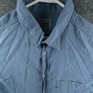 Think Pink Men Long Sleeve Button Up Shirt Blue Check Size XL Collared Adult